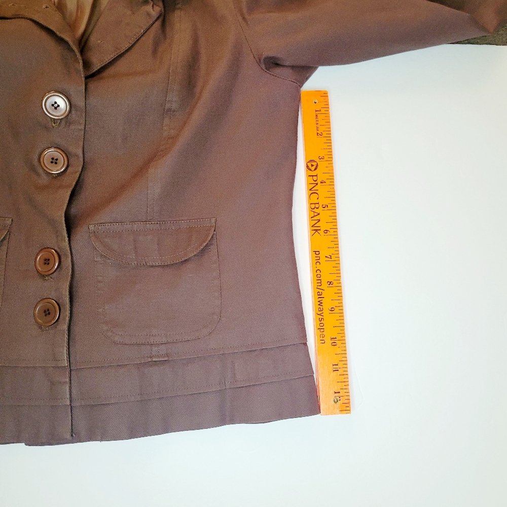 Vintage R.Q.T Jacket Linen Cotton Women Medium Lined Brown Buttons Collared Fall - Picture 6 of 11